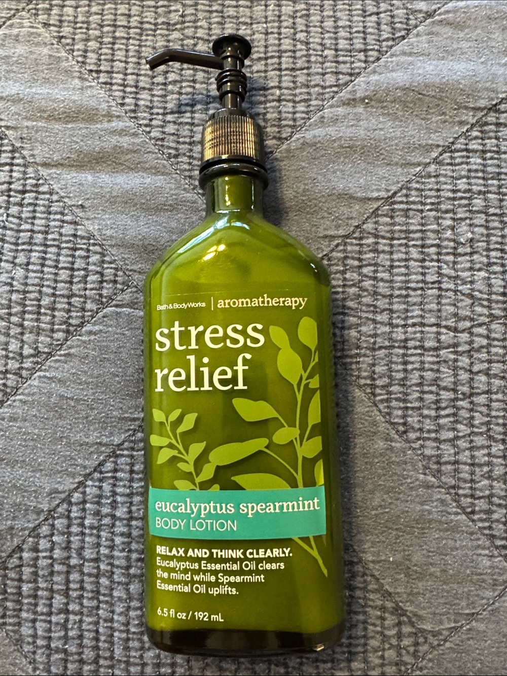 Bath & Body stress relief lotion.  Eucalyptus spearmint. Glass bottle